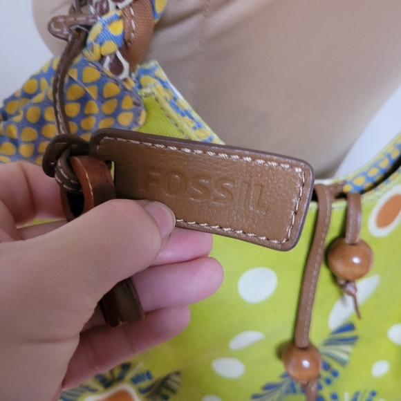 Fossil Green Floral Boho Purse with Braided Handles - Picture 4 of 11